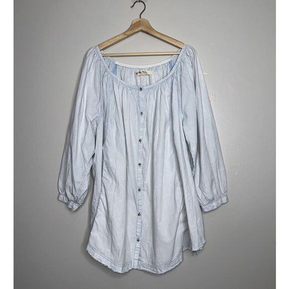 We The Free Oxford Swing Tunic Light Blue Striped Size Large Oversized Fit - Picture 2 of 8